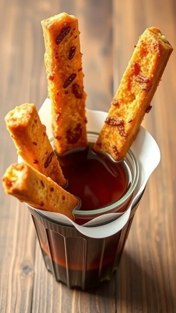 French toast sticks served with maple syrup