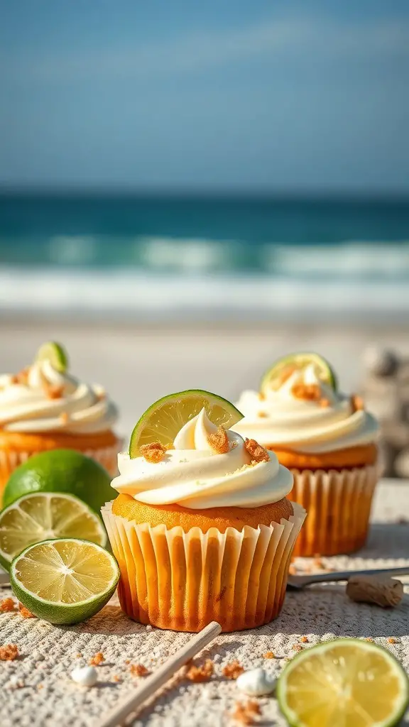 Key Lime Pie Cupcakes with lime slices on top