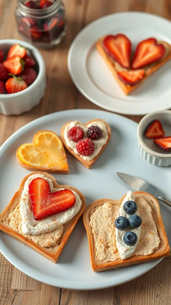 Heart-shaped toast art with fruits for Valentine's Day breakfast