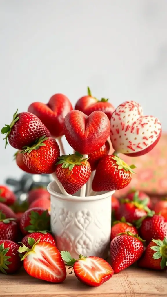 Heart-shaped strawberry shortcake pops with fresh strawberries