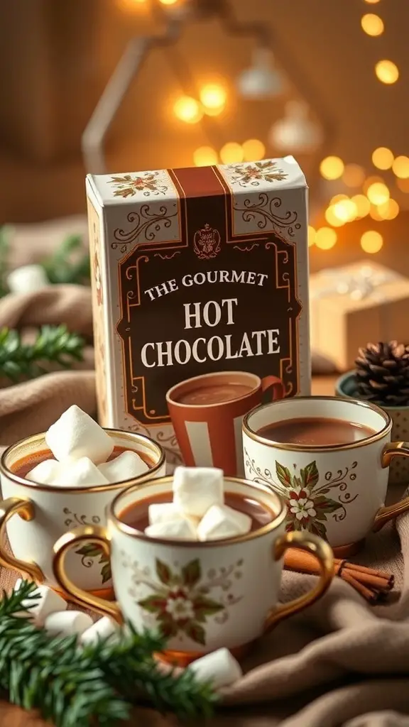 Luxury hot chocolate mix with mugs and marshmallows