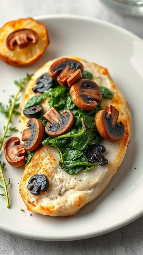 Mushroom and Spinach Stuffed Chicken Breast on a plate