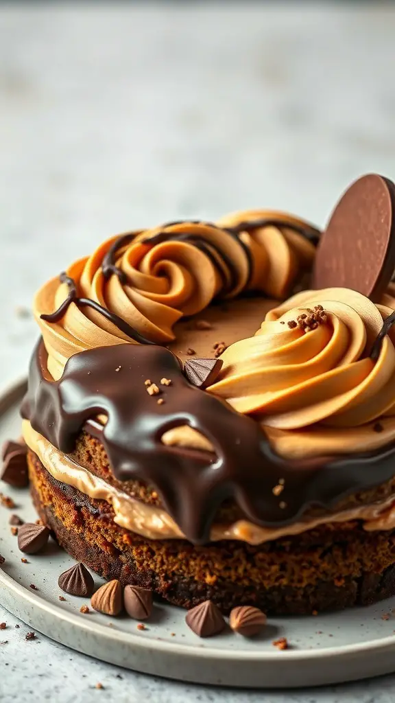 Peanut Butter Chocolate Swirl bento cake with chocolate drizzle and frosting