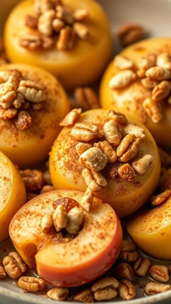 Baked apples topped with nuts and cinnamon