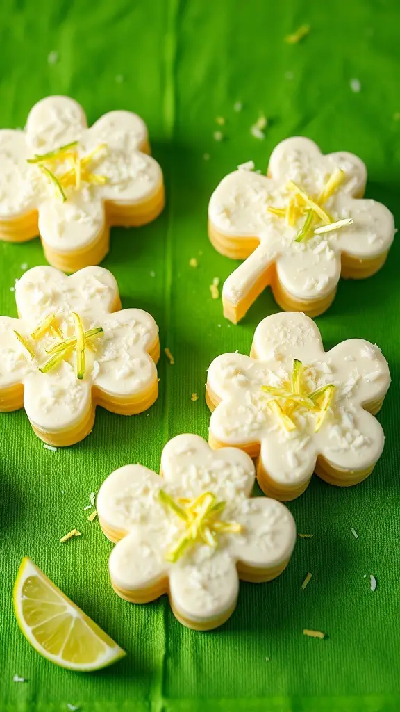 Coconut Lime Shamrock Bars on a green background
