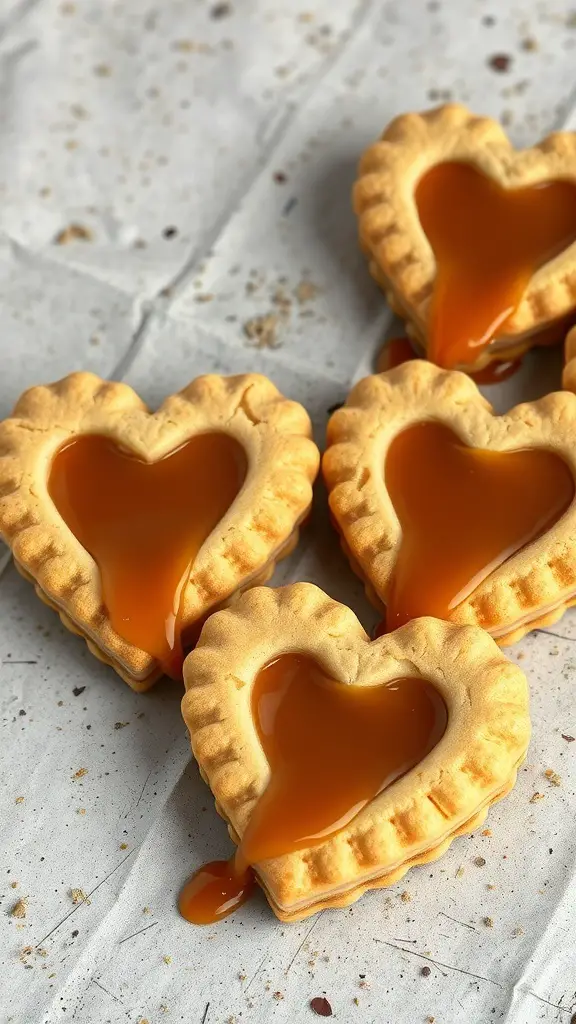 Heart shaped cookies filled with caramel