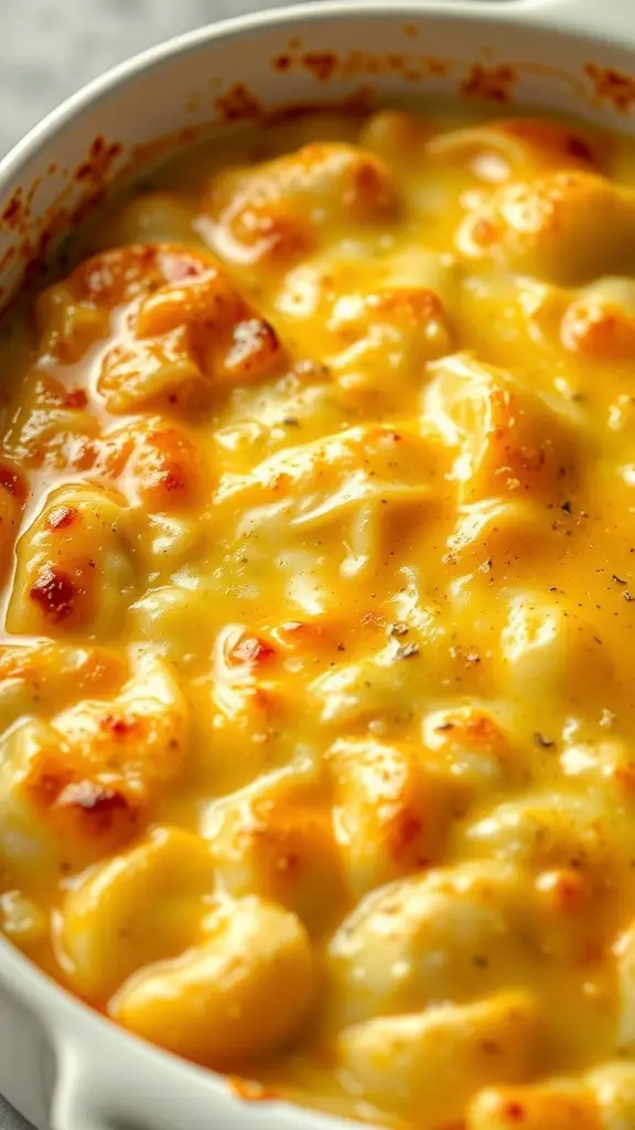 Creamy scalloped potatoes with cheese in a baking dish